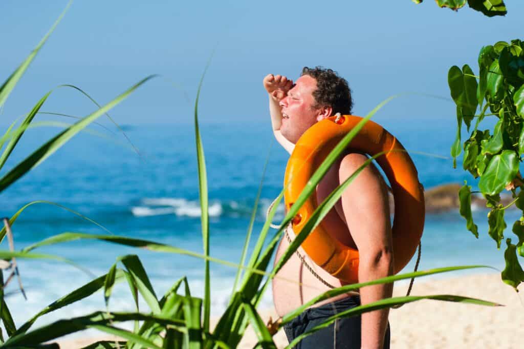 Name search man on beach tiny scaled