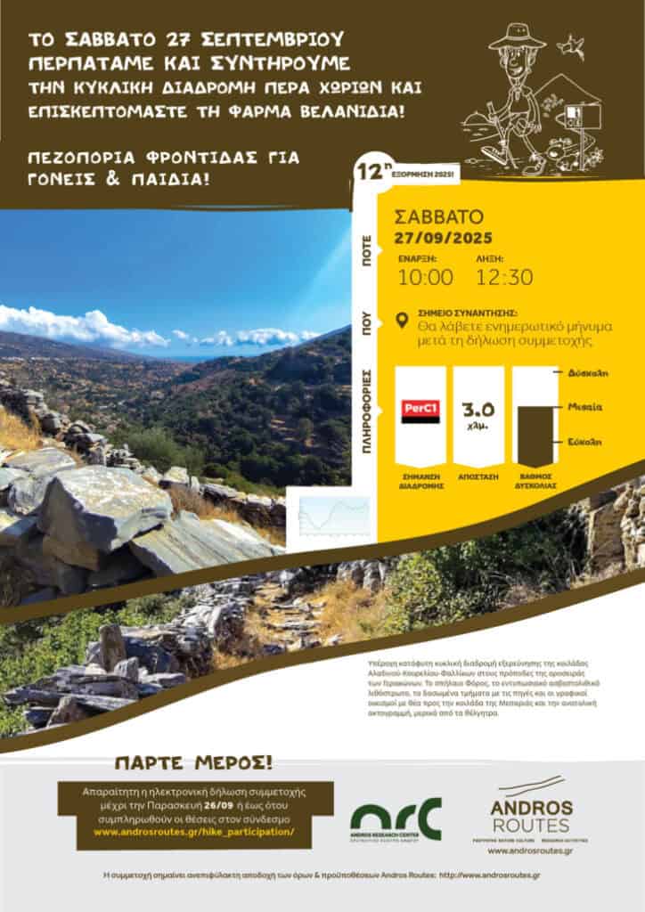Το Σάββατο 27 Σεπτεμβρίου περπατάμε και συντηρούμε την κυκλική διαδρομή Πέρα Χωριών και επισκεπτόμαστε τη Φάρμα Βελανιδιά!